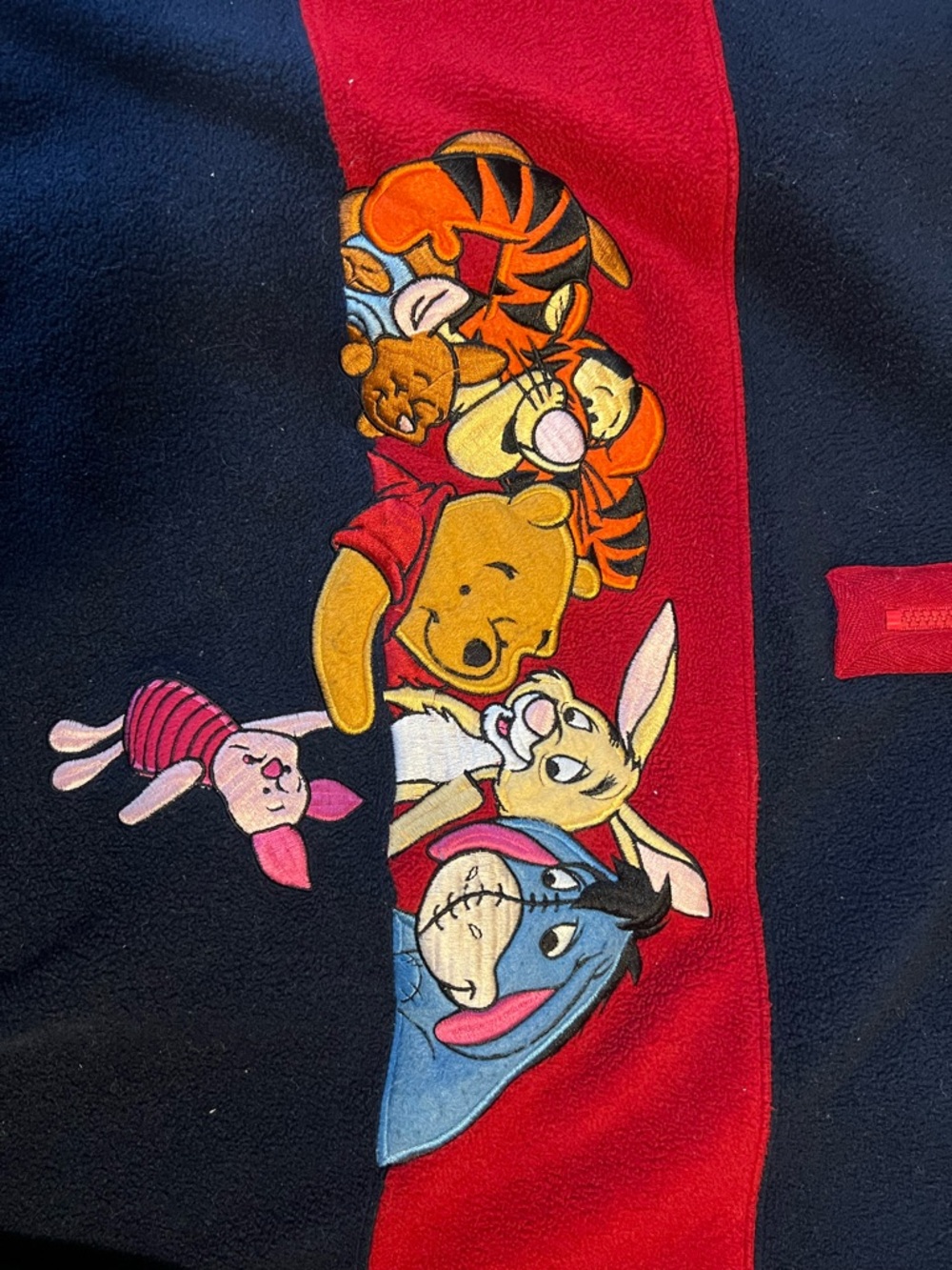 Navy Fleece Pullover with Red Stripe and Winnie the Pooh Characters - Picture 3 of 3